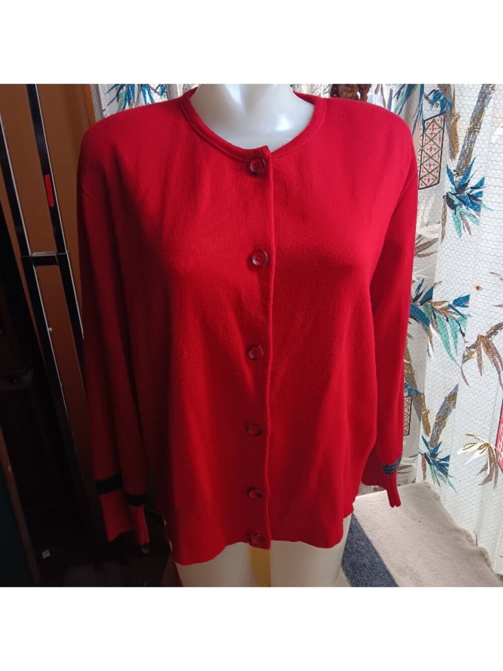 Vintage Button-Up Cardigan Sweater Women’s Size L 1990s Karen Lessly Red